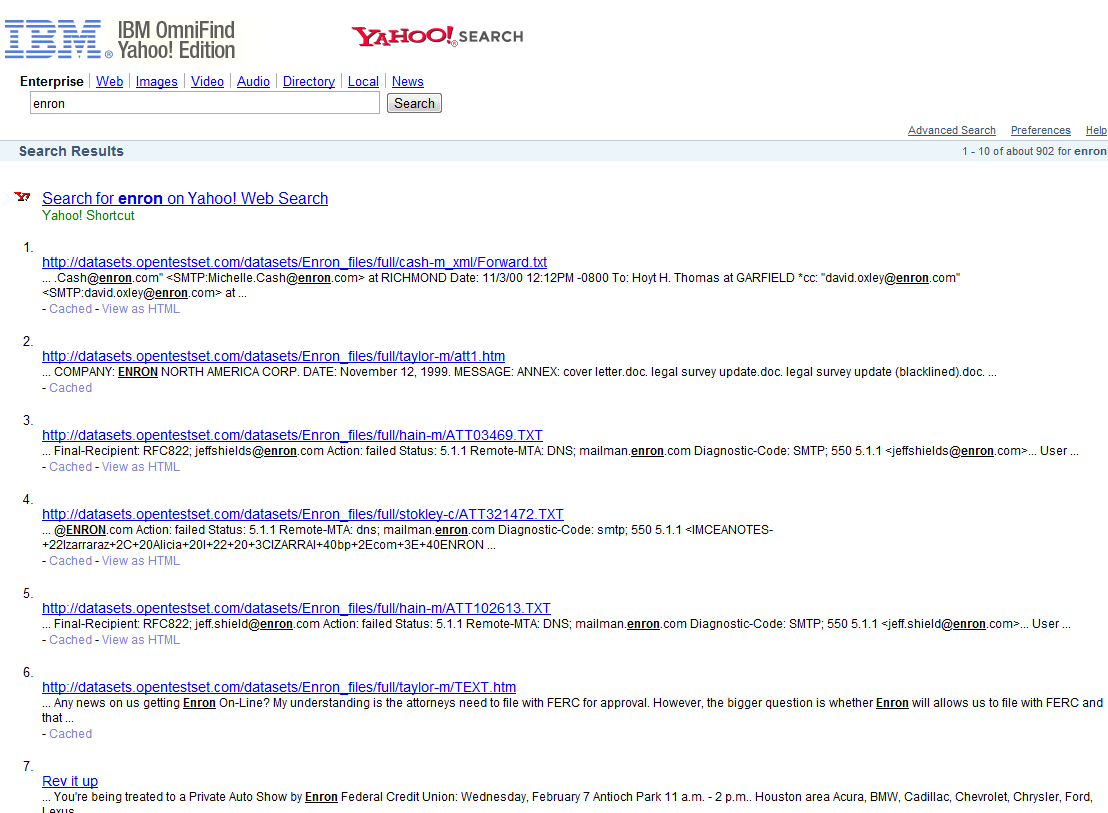 Example of Omnifind Yahoo search result page